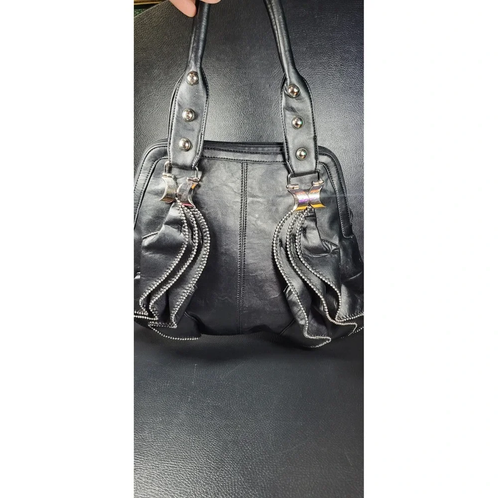 Vintage Y2K Mellow World Faux Black Leather Soho Hobo Handbag Shoulder Bag